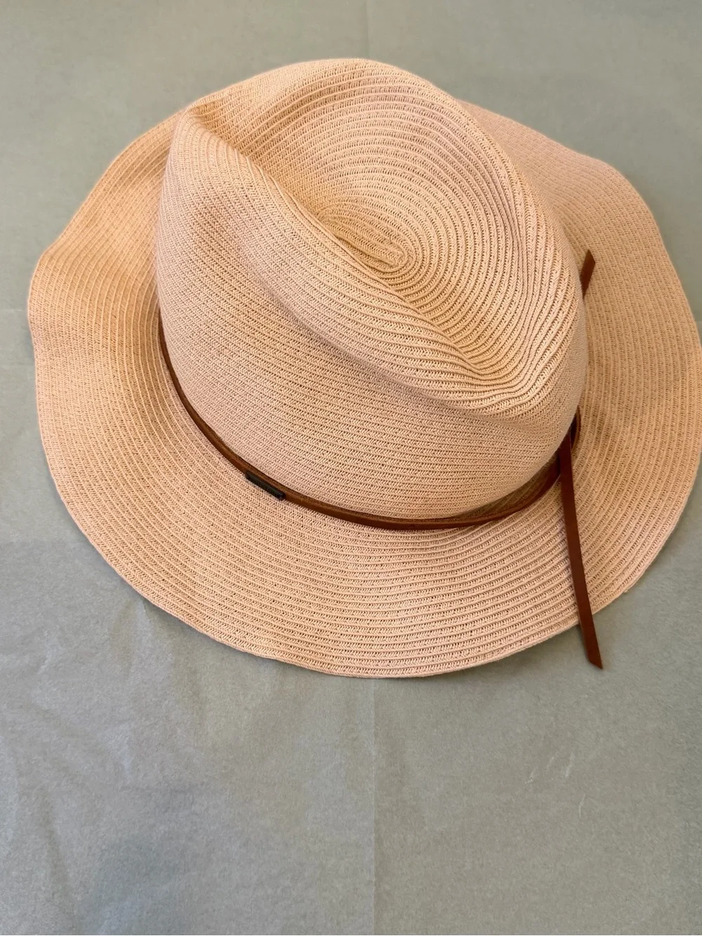 Beige Straw Fedora Hat with Brown Band